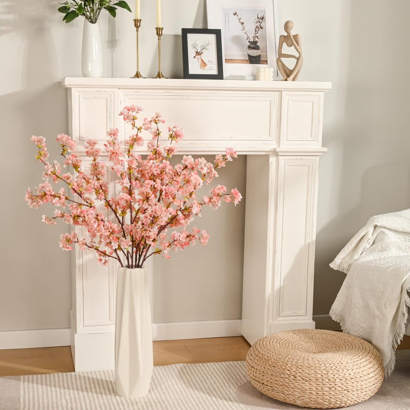 Sunm Boutique Silk Cherry Blossom Branches, Artificial Cherry Blossom Tree Stems Faux Cherry Flowers Vase Arrangements for Wedding Home Decor, Pink Cherry Blossom, Set of 3 - Image 2